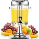 Cold Beverage Dispenser With Ice Container,AGKTER,2.2Gal 8Liters Single Stainless Steel Drink Dispensers Machine with Stand and Spigot for Parties Buffet Catering Cold Drinks and Beer