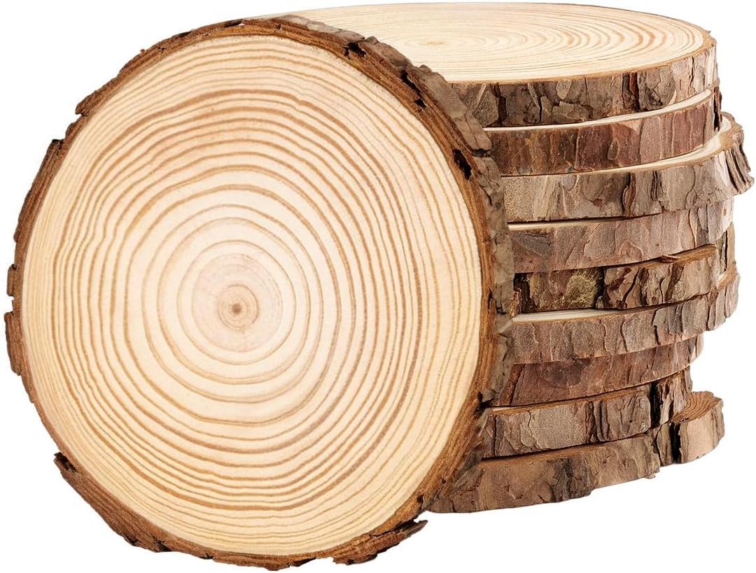 Philorn Natural Wood Slices for Centerpieces 10 Pcs 5.1-5.5 inch Unfinished Wood Rounds with Bark Wooden Circles for Crafts, Tree Slices for DIY Arts Rustic Wedding Decorations Christmas Ornament