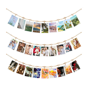 Hanging Photo Display Wall Decor, 1 Pcs Boho Wooden Bead Garland Picture Banner Collage Picture Card Frame Holder with 30Clips, 24 Wooden Pegs for Bedroom, Living Room Teen Girl Gifts