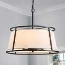 Shrine Lighting Drum Chandeliers, Modern Style, Perfect Pendant Light Fixture for Dining Room, Living Room, D20'' x H9'', Adjustable Chains 59'', E12*4 Sockets, White Lampshade & Black Finish Frame