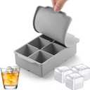 Nax Caki Large Ice Cube Tray with Lid Pack of 2, Stackable Big Silicone Square Ice Cube Mold for Whiskey Cocktails Bourbon Soups Frozen Treats, BPA Free