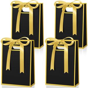 Kolldenn 30 Pcs Thank You Gift Bags with Handles 10.2 x 7.1 x 3.2 Inch Elegant Party Favor Bags with Ribbon Bow for Wedding Bridal Birthday Bridesmaid Holiday Party Supplies(Black)