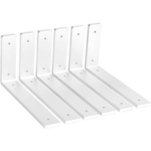 Heavy Duty Shelf Brackets, 6 Pack 10 Inch White L Metal Shelving Brackets, 5mm Thick Rustic Shelf Support Bracket for DIY Open Shelving ( L 10" x H 6" x W1.5)