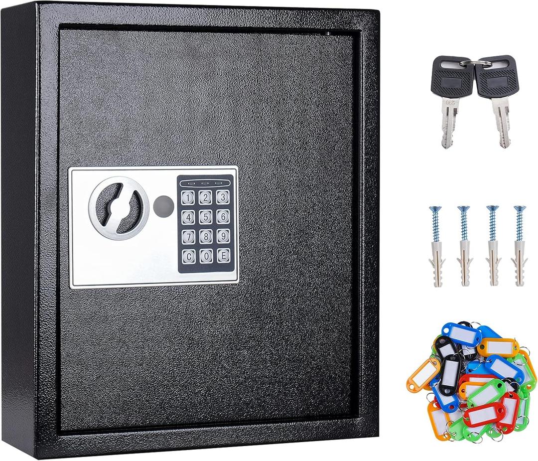 UMEKEN Key Box Wall Mount 40 Position Valet Digital Car Key Cabinet Lock Box with Code, Electronic Vehicle Key Holder Lockbox with Key Tags, Key Organizer Locker Box, Black, 12" x 3.94" x 14.29"