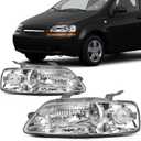 SCITOO Headlight Assembly Fit 2004-2008 for Chevy AVEO Titanium Clear Chrome Housing Pair Headlights GM2502241