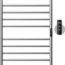 POPFLY Large Bathroom Towel Warmer with Timer & Temperature Multi-Level Adjustments, Wall Mounted Electric Heated 8 Bars Rail 304 Stainless Steel Electric Towel Rack, Brushed