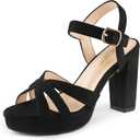 MERUMOTE Women's Open Toe Chunky High Heels Ankle Strap Platform Pump Shoes Buckle Party Sandals (8.5), Black