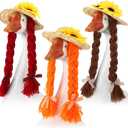 3 Pcs Thanksgiving Porch Goose Wigs Porch Goose Outfit DIY Cute Lawn Statue Braid Grass Hat Wig Decoration Costume Accessories for 23 Inch Outdoor Garden Patio Yard Decoration