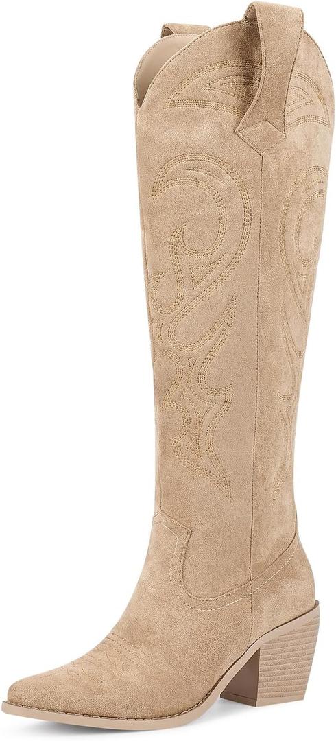 wetkiss Cowboy Boots for Women Knee High, Cowgirl Boots Women Rhinestone Comfort Fashion Tall Sparkling Western Boots Boots for Women (8, D-apricot)
