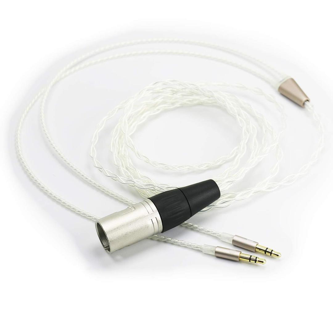 NewFantasia 4-pin XLR Balanced Cable 6N OCC Copper Single Crystal Silver Plated Cord Compatible with Hifiman Arya, Sundara, Ananda, HE400SE Headphones 2.1m/6.8ft (4-pin XLR to Dual 3.5mm Version)