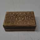 DharmaObjects Hand Carved Jewelry Trinket Keepsake Wooden Storage Box (Triple Moon, Large) Hamsa 8x5