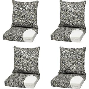 Arden Outdoor Foam Deep Seat Cushion (2-Pack), 22x24, Premium High-Density Foam, Never Flattens, Weather-Proof for Patio Chair Sofa Couch, Black Aurora Damask