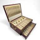 Silverware Storage Box, Kitchen Drawer Organizer, Drawer-containing flap-type storage box, Wood Chest, with Tarnish Proof Felt Lined, Storage Silver Chest for Kitchen (2 layer)