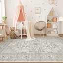 Tortania Area Rug Living Room Rugs - 9x12 Washable Boho Rug Vintage Oriental Distressed Farmhouse Large Thin Indoor Carpet for Living Room Bedroom Under Dining Table Home Office - Beige Linen