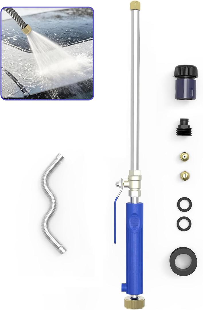 Extendable High Pressure Power Washer Wand for Garden Hose,Jet Nozzle Hydro Jet Washer Tool (17"-26" Adjustable) with Dual Nozzles & Quick Connectors for Gutter Cleaning Car Wash Patio Lawn Watering