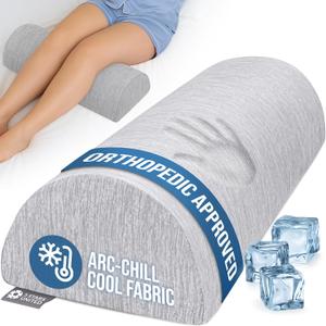 5 STARS UNITED Knee Pillow for Back Sleeping  Cooling Cover - Memory Foam Cushion for Sciatica Pain Relief  Under Leg Support for Sleeping on Back  Large Half Moon Bolster for Bed, Arctic Gray