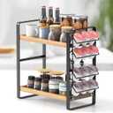 LEMIKKLE Coffee Station Organizer for Counter,Condiment Storage Caddy for Kitchen,2 Tier Wooden Shelf for Coffee Bar Accessories,Coffee Bar Organizer for Kitchen, Home, Office-Brown