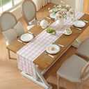 Laolitou Spring Pink Checkered Table Runner, Cotton Linen Gingham Table Runners, Classic Buffalo Plaid Farmhouse Table Decor, 13x108 Inches