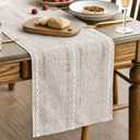 Artoid Mode Brown Rustic Cotton Linen Table Runner, Seasonal Embroidered Hollow Kitchen Dining Table Decoration for Home Party Decor 13x108 Inch