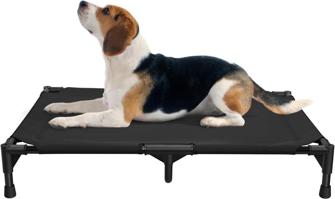 Love&go Elevated Dog Bed with Metal Frame, Cooling Raised Pet Cot for Dog and Cat (M - Black, Medium-29.9x19.5x5.5 inch)