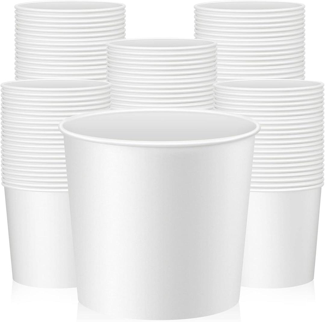 Hoolerry 100 Pcs 85 oz Paper Bucket Cardboard Food Bucket Bulk Disposable Food Container for Birthday Party, Wedding, Baby Shower, Event Gather Party Supplies (White)