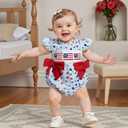 Ayalinggo 4th Of July Baby Girl Outfits Usa Flag Embroidery Newborn Infant Smocked Bubble Romper Memorial Day Clothes (Blue)