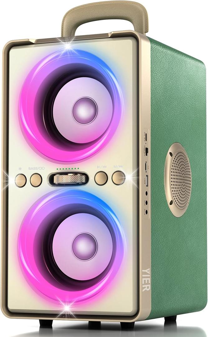 YIER Bluetooth Speaker, 240W Peak Loud Party Speaker with Deep Bass, Green