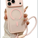 Caseative Frosted Camera Lens Protection Lanyard Pendant Magnetic Case for iPhone, Compatible with MagSafe Wireless Charging (Pink,iPhone 17 Pro Max)