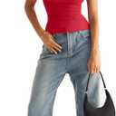 Eachyes Womens Double Lined Racerback Tank Tops High Neck Fitted Sleeveless Tops Basic Thick Strap Going Out Summer Outfits (Red, M)