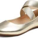 FEVERSOLE Women's Fashion Elastic Ankle Strap Shoes Round Toe Ballet Flat, 40