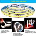 LED Strip Lights COB, DC 12V 16.4ft Band 320 LEDs/M Total 1600 LEDs White 6000K Neon Flexible Super Bright Rope Light Strips for Party, Counter, Shelf, Home Decor