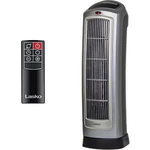 Lasko Oscillating Digital Ceramic Tower Heater for Home with Adjustable Thermostat, Timer and Remote Control, 23 Inches, 1500W, Silver, 755320