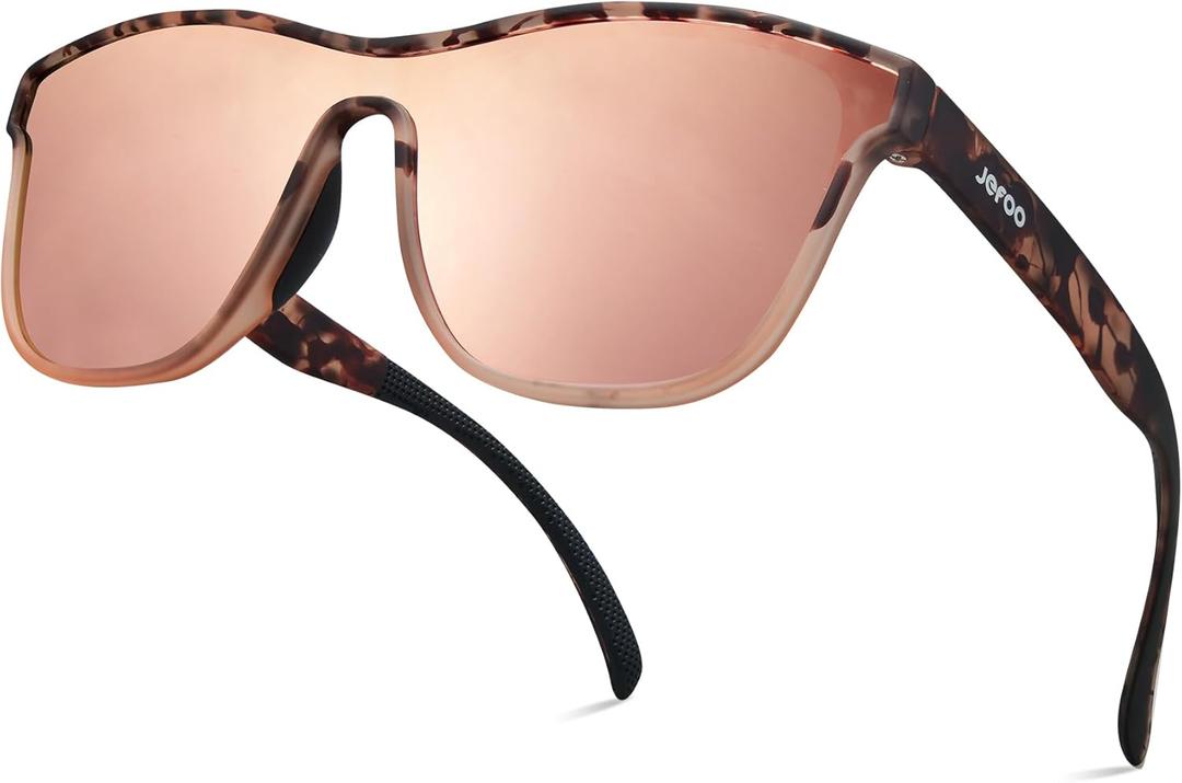 Jefoo Running Sunglasses for Women Men Polarized Retro Shades Trendy 80s Mirrored Shield UV400 Protection Tangle Free