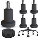Bell Glides Replacement Office Chair Swivel Caster Wheels to Fixed Stationary Castors, with Separate Self Adhesive Felt Pads for Carpet, Desk Chair Feet Wheel Stopper, Black 5 Pcs (Bell Glides B)