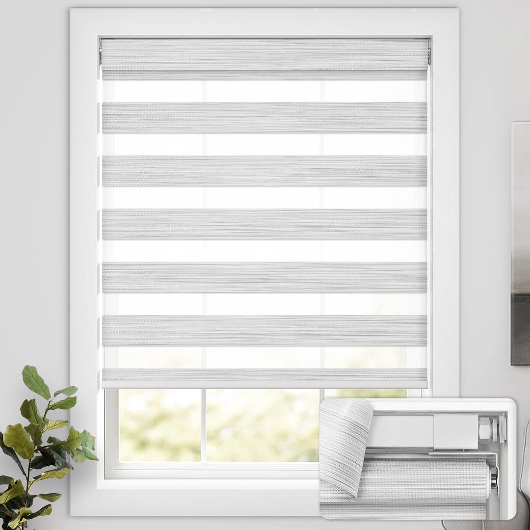 UNISHADES No Drill Cordless Zebra Blinds for Windows, Linen High Precision Fabrics, 25" W x 72" H Linen - Grey