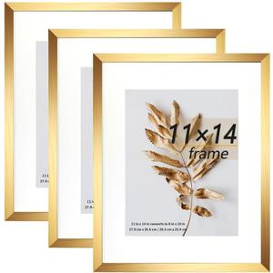 11x14 Picture Frame Gold 3 Pcs set can Display 8x10 Picture with Mat or 11x14 Without Mat on the Wall
