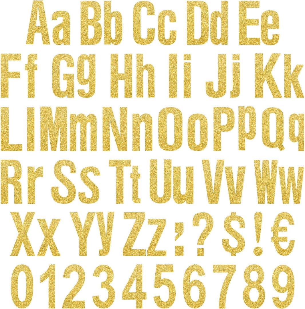 134 Pcs 5 Inch Bulletin Board Letters Colorful Alphabet Letters Numbers and Punctuation Cutouts Letters for Bulletin Board Wall Set for Display Board Chalkboard(Gold)