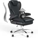 Office Desk Chair, Executive Leather Office Chair, High Back Ergonomic Home Desk Chair with Padded Flip-up Arms, Big and Tall Computer Chair with Rocking Function, 360Swivel Free, Black