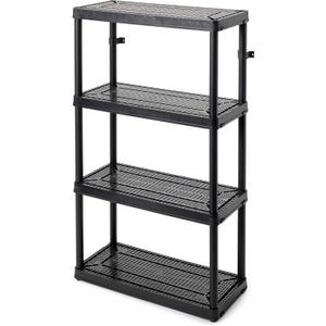 Gracious Living 4 Shelf Fixed Height Ventilated Medium Duty Storage Unit 14 x 32 x 54.5" Organizer System for Home, Garage, Basement, & Laundry, Black