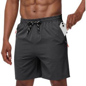 Men's Casual Hiking Athletic Shorts Khaki Board Hybrid Drawstring Elastic Waist 7 inch Quick Dry Lightweight Stretch (Black, L)