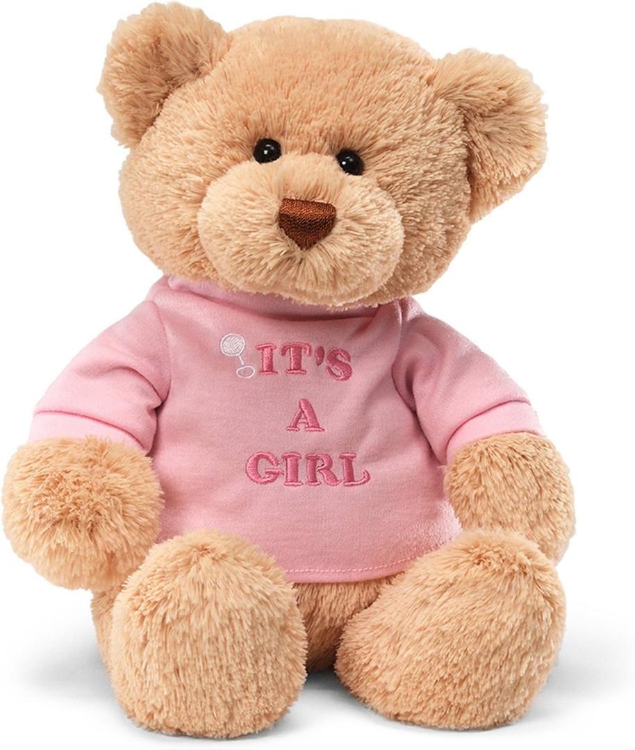 GUND Its a Girl T-Shirt Teddy Bear Stuffed Animal Plush in Pink, 12 , Tan