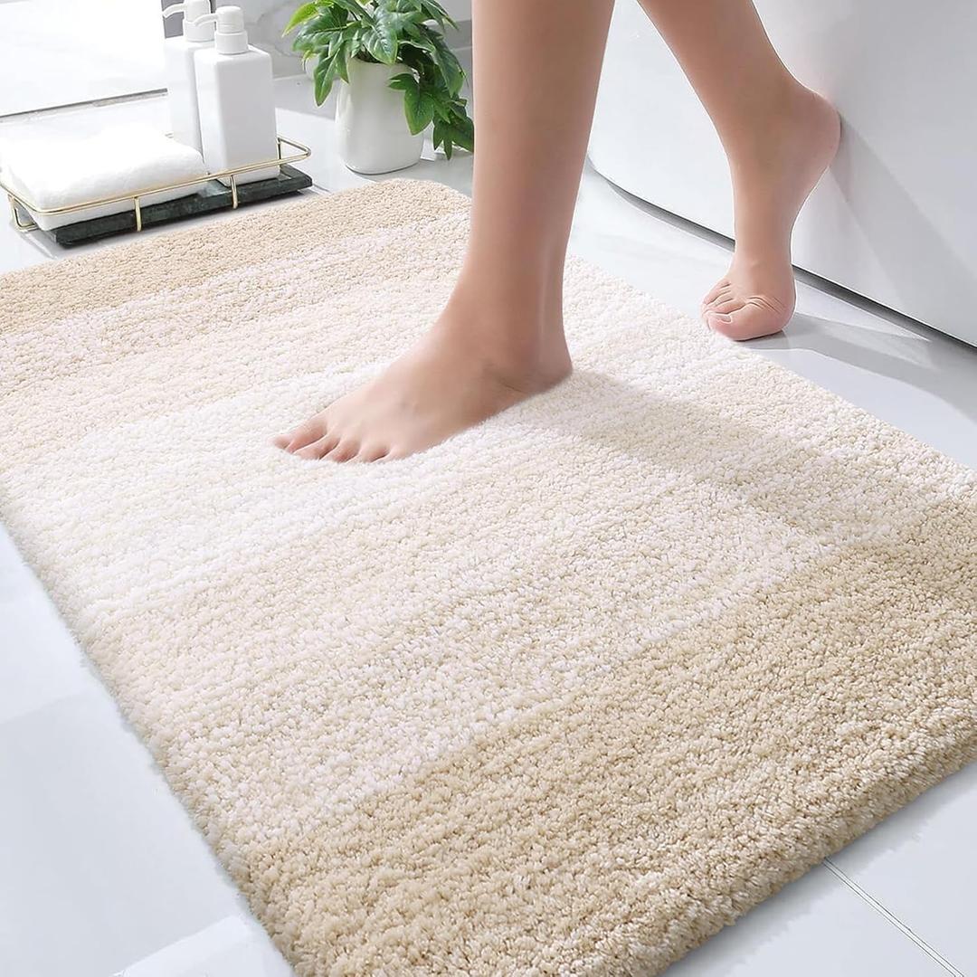 OLANLY Bathroom Rugs Mat 30x20, Extra Soft Absorbent Microfiber Bath Rugs, Rubber Backing, Quick Dry, Machine Washable Bath Mats for Bathroom Floor, Tub, Shower and Home Decor Accessories, Light Beige (30" x 20")