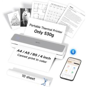 iDPRT MT610 Portable Thermal Printer, 300DPI HD Mobile-Travel-Printers, Inkless-Wireless-Small-Printer for Home Use, Office, Vehicles, Bluetooth Printers Supports 8.5 x 11 US Letter&A4&A5, Gray White