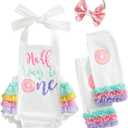 Baby Girl Half Birthday Outfit Half Way to One Donut Ruffle Romper Headband Leg Warmers 6 Month Birthday Set
