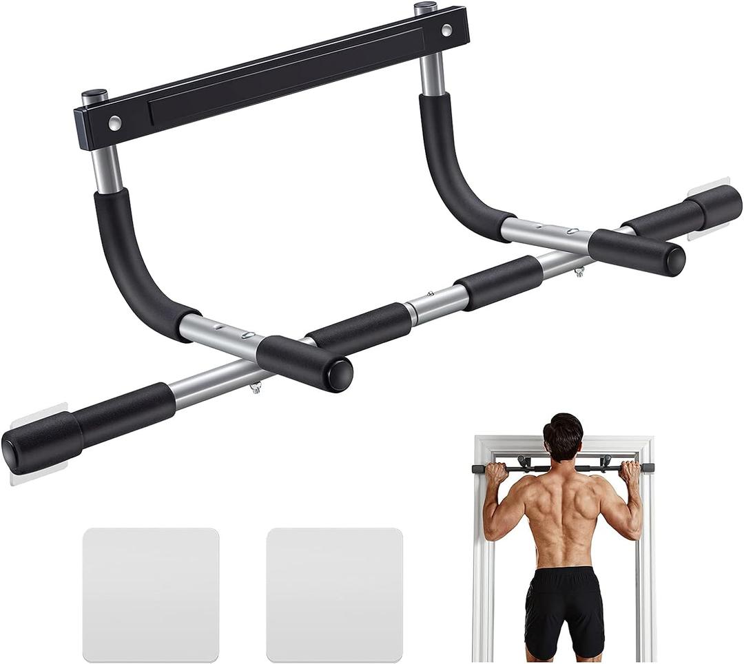Ally Peaks Pull Up Bar for Doorway | Thickened Steel Max Limit 440 lbs Upper Body Fitness Workout Bar| Multi-Grip Strength for Doorway | Indoor Chin-Up Bar Fitness Trainer for Home Gym Portable (Silver)