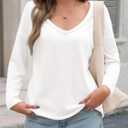 Tankaneo Womens Oversized Long Sleeve Shirts Deep V Neck Fall Tops Casual Loose Fit Tunic Basic Tees (White)