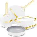 Caraway Nonstick Ceramic Cookware Set (12 Piece) Pots, Pans, Lids and Kitchen Storage - Non Toxic - Oven Safe & Compatible with All Stovetops - White