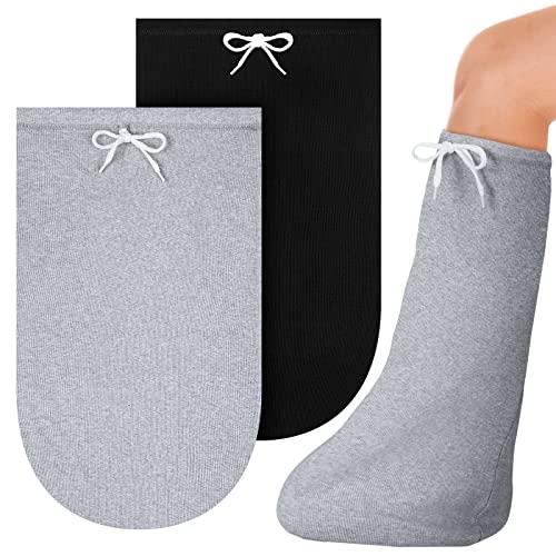 2 Pcs Cast Sock for Leg Foot Cover Below Knee Sleeve Adjustable Drawstring Cast Wound Protector for Men Women Foot Leg Ankle(21.26 x 11.02 in,Black, Gray)