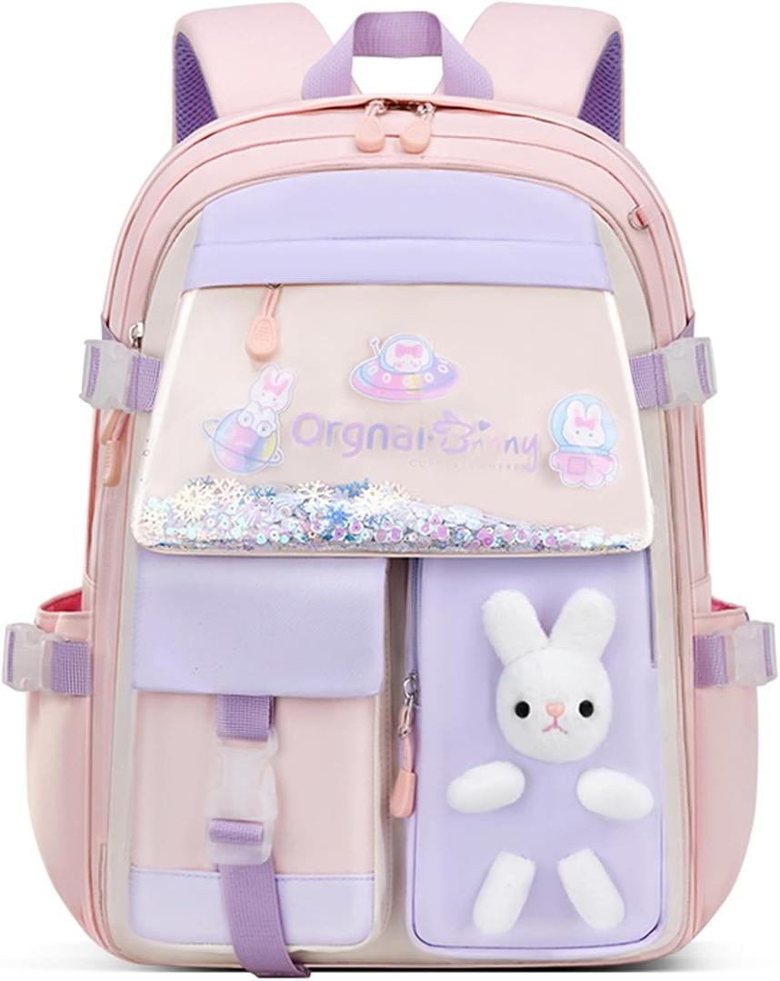 VIDOSCLA Bunny Girls Backpack for School Kawaii Kids Backpack Cute Sequin School Bag for Girls, Large-Kawaii Quicksand Bunny