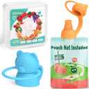 Soft Sip Food Pouch Topper - Food Grade Silicone Pouch Tops for Baby Prevent Spills, Led Weaning, Self Feeding, Protects Childs Mouth, BPA Free Food Pouch Lids - 2 Pack (Blue Orange)